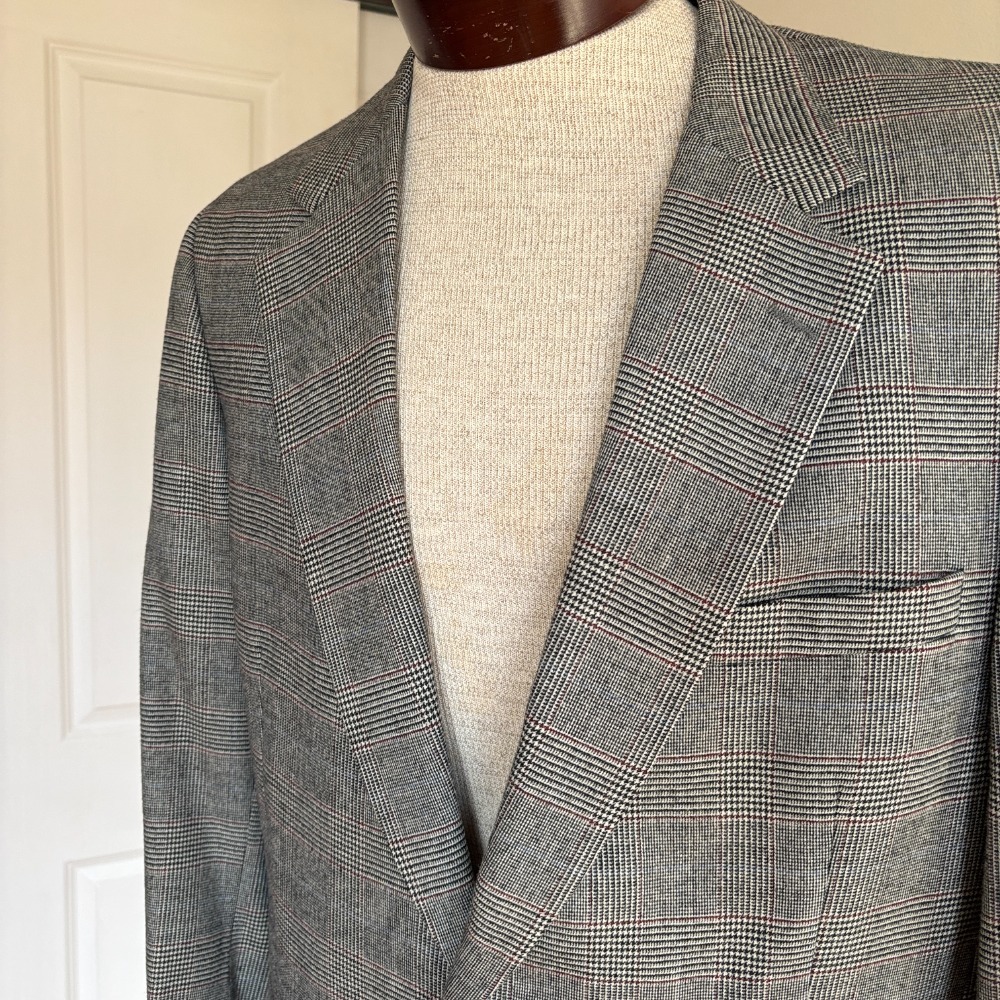 Cromwell Juster's Custom Suit Sz 44-46 Windowpane Wool‎ Two Button Blazer Jacket